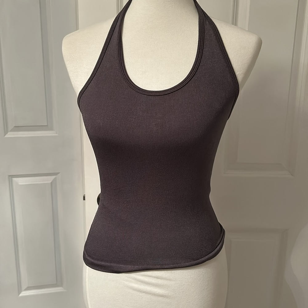 Topshop Gray Halter Ribbed Tank Top